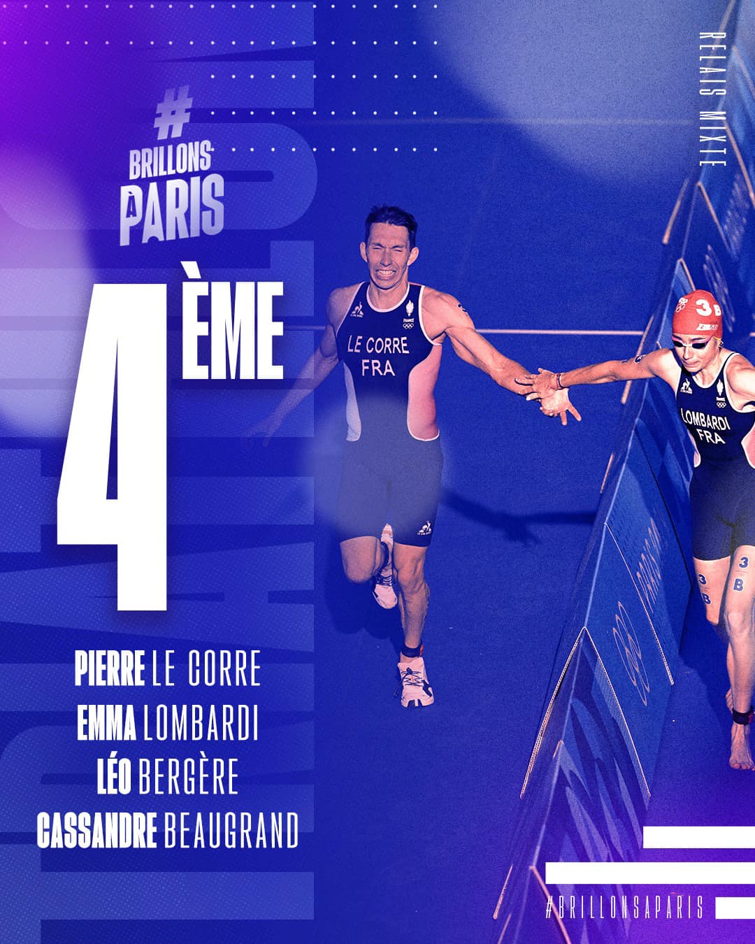 Maréchal des Logis Pierre Le Corre, Matelot Emma Lombardi, Sergent Léo Bergere picture Fédération Française de Triathlon